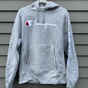 Champion Sweatshirt with Patched Lettering on Sleeves and Back